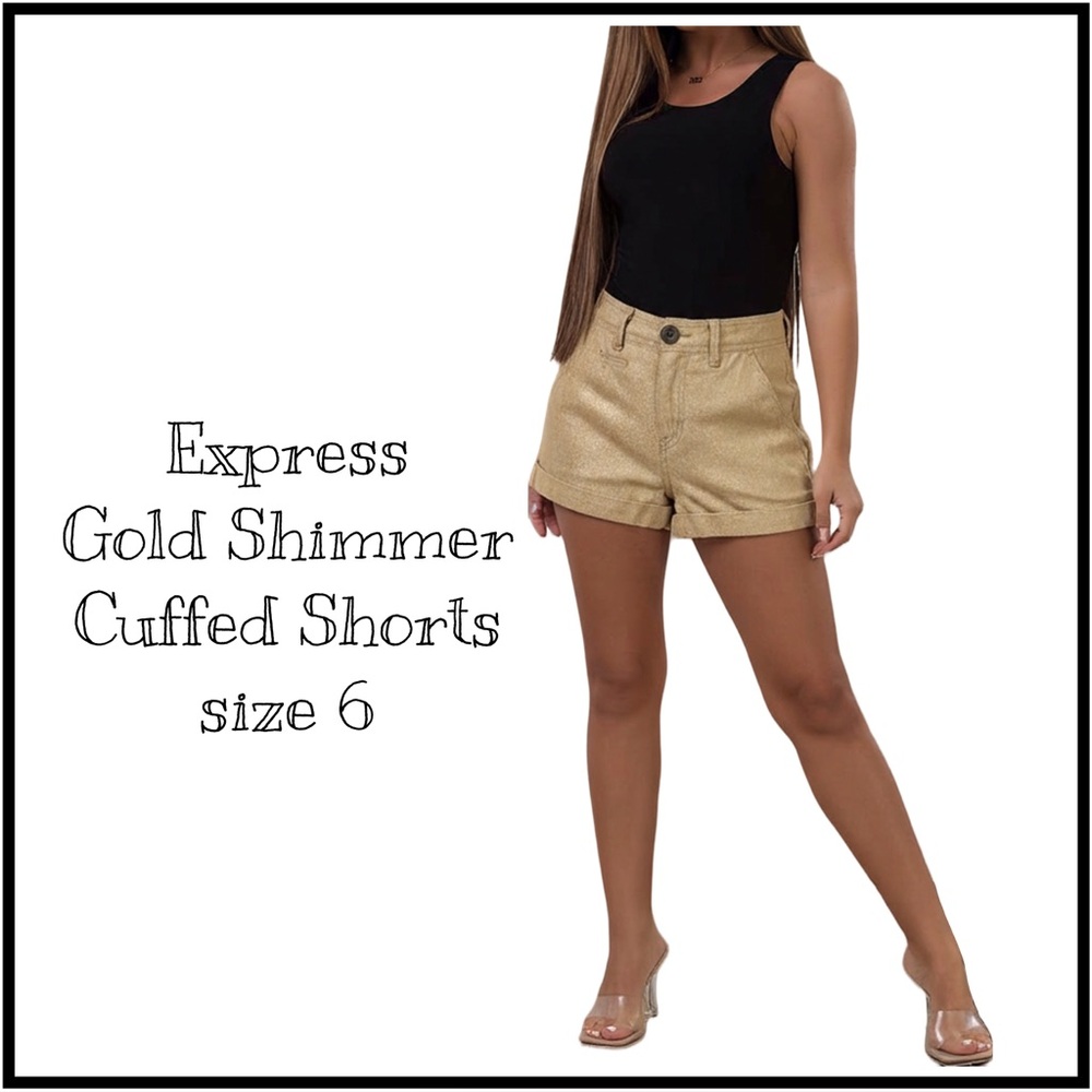 Express Gold Shimmer Cuffed Shorts - Sz 6